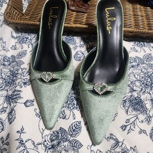 Lulu's Green Pointed Toe Mules